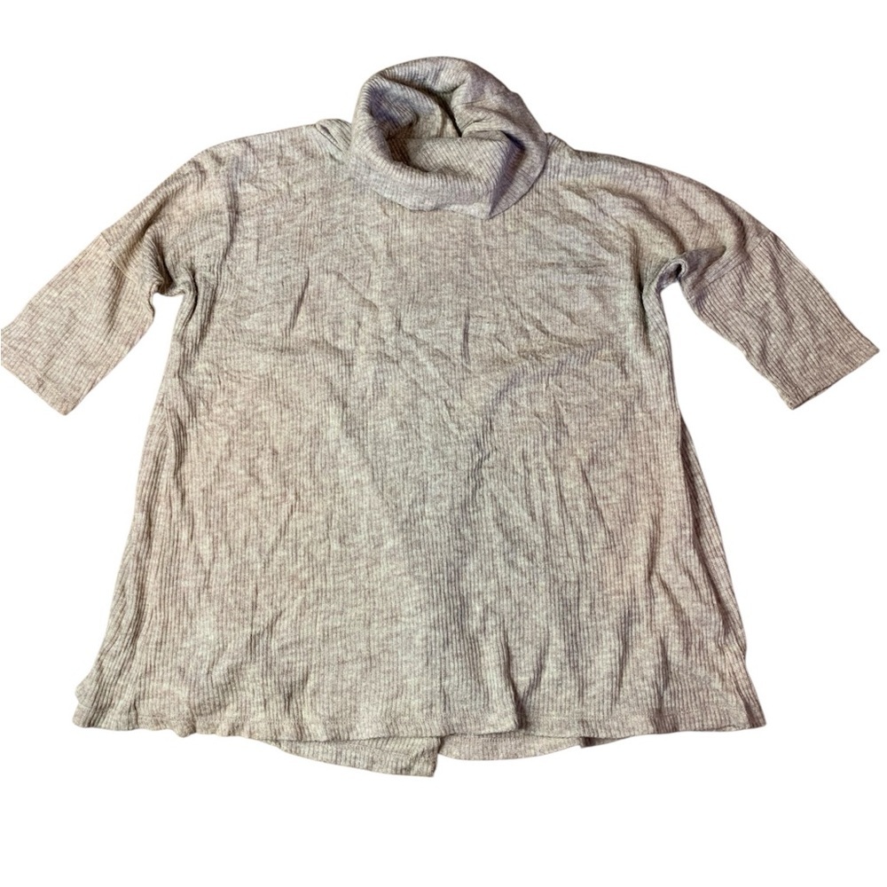 Simply Noelle Ribbed Cowl Neck Poncho Sweater Tunic Taupe S/M (8-10)